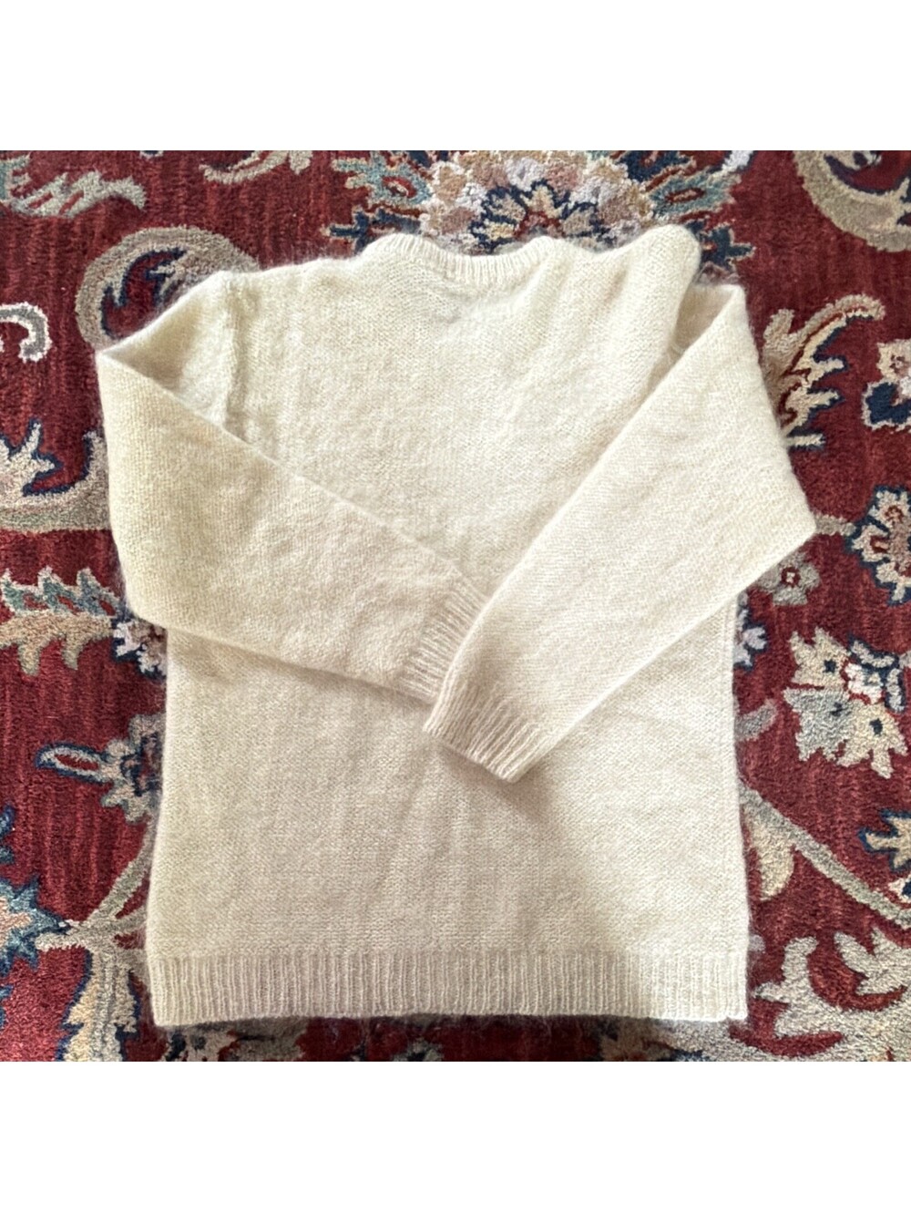 Harvé Benard Women's S Ivory Wool Mohair Blend Crew Neck Knit Pullover Sweater - Picture 8 of 9